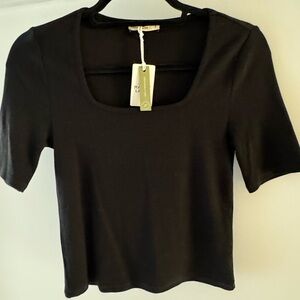 NWT Marine Layer Lexi rib square neck top in black. size small